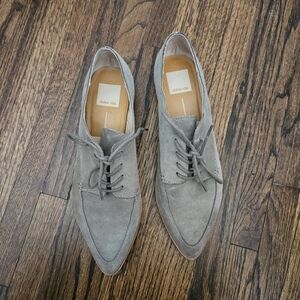 Dolce Vita Gray Suede Lace-Up pointed toe Loafer preppy academia Oxford 8.5